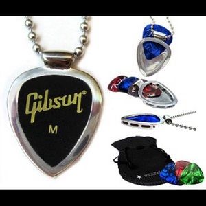 Pickbay Guitar Pick Holder Necklace + Gibson guitar picks set for Him or Her NEW